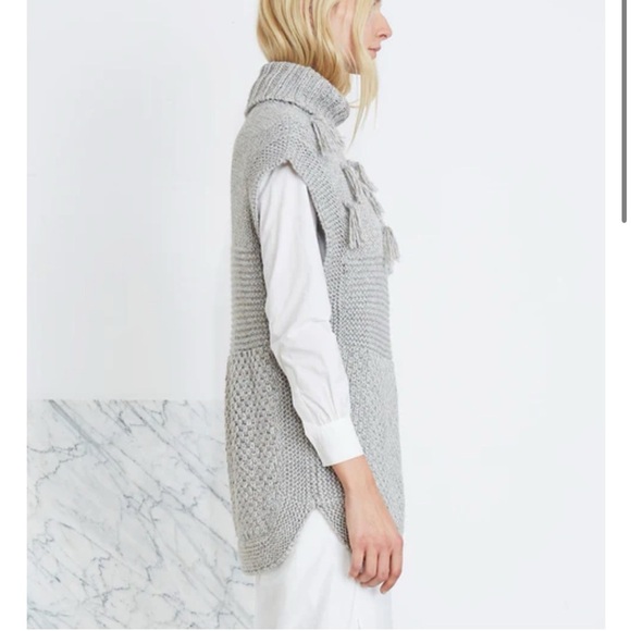 Apiece Apart Ines Fringe Alpaca Sweater Vest Small Turtleneck Grey - Picture 6 of 12